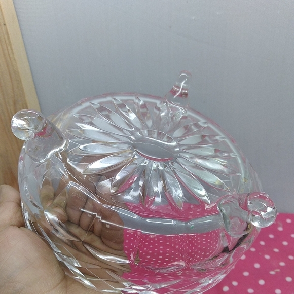 Vintage Crystal Etched Candy Footed Dish With Stee - Picture 4 of 11